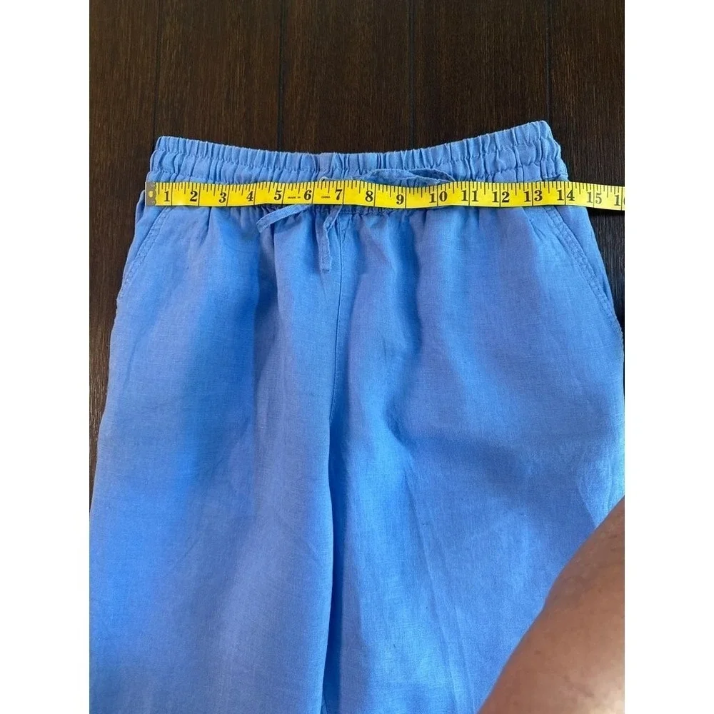 H&M Womens Blue Linen Blend Drawstring Elastic Waist Straight Leg Pants Size S